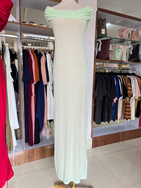 Crystal Embedded Long Off-Shoulder Sets